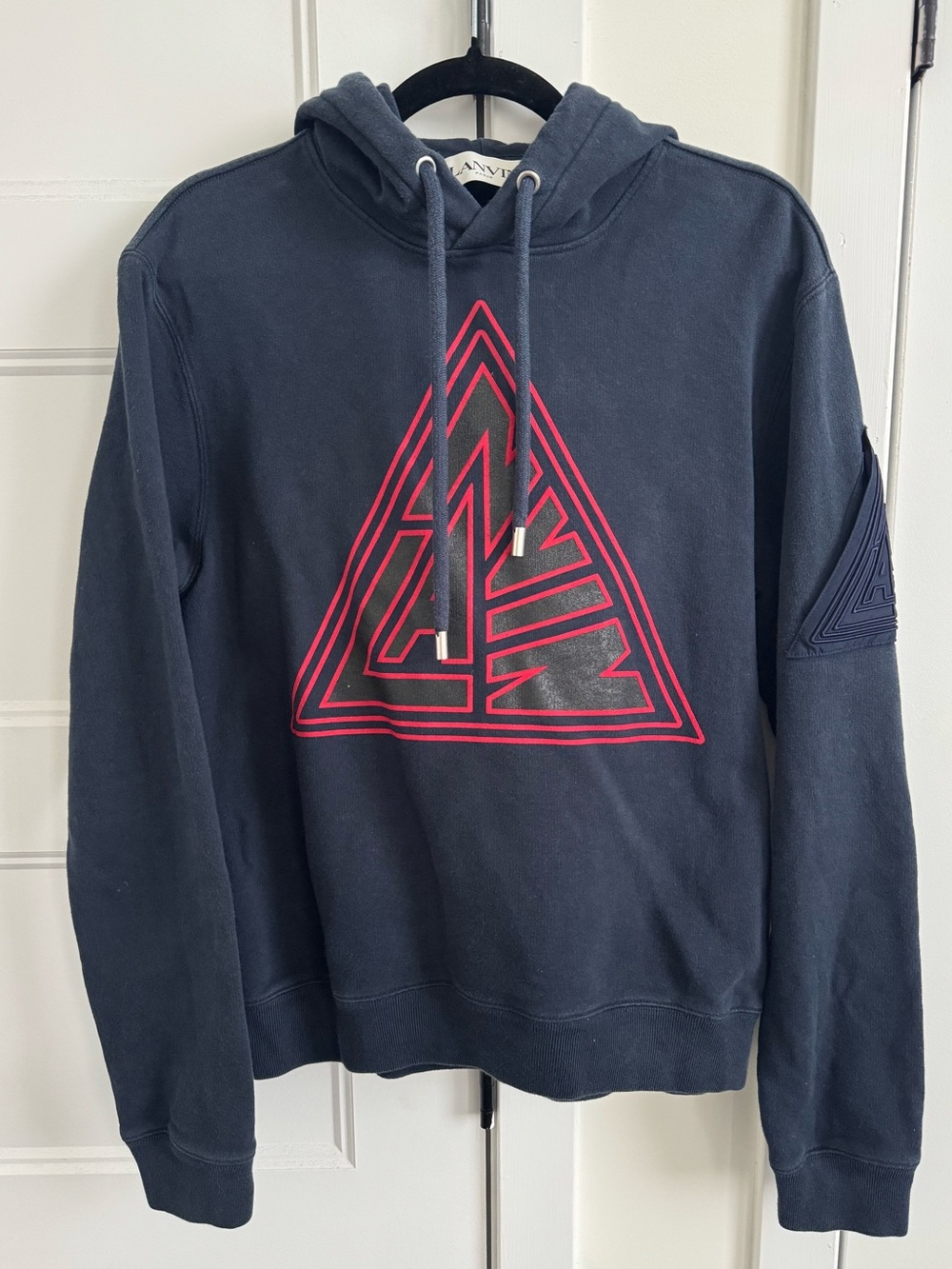 Lanvin Paris Triangle Embroidered Hoodie w/ Textured Arm Pocket | Made in Italy